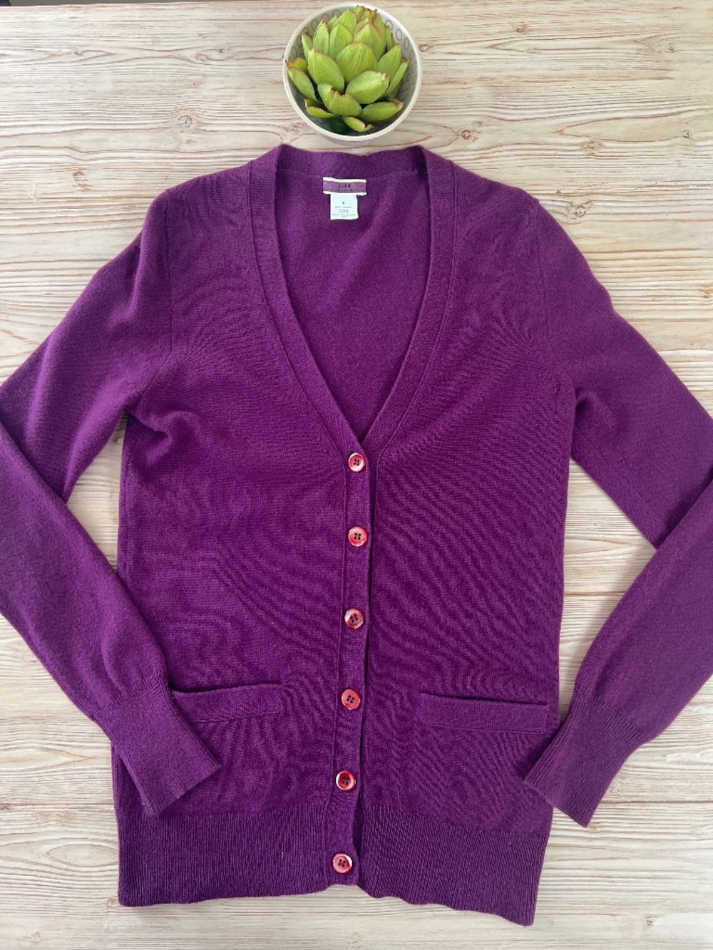 J.Crew 100% Cashmere Cardigan Small Purple Berry Pink Buttons